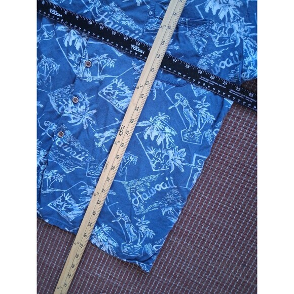 Hawaiian Shirt Pazzo Mens Large Floral Palm Tree Tropical Hawaii Blue Hula Dance - Picture 4 of 4